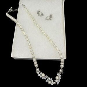 Elegant Faux Pearl & Cubic Zirconia Necklace and Earring Set